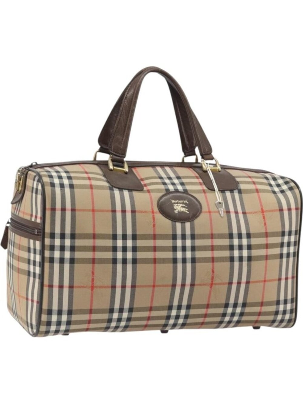 Burberrys Nova Check Boston Bag Canvas Beige Gold